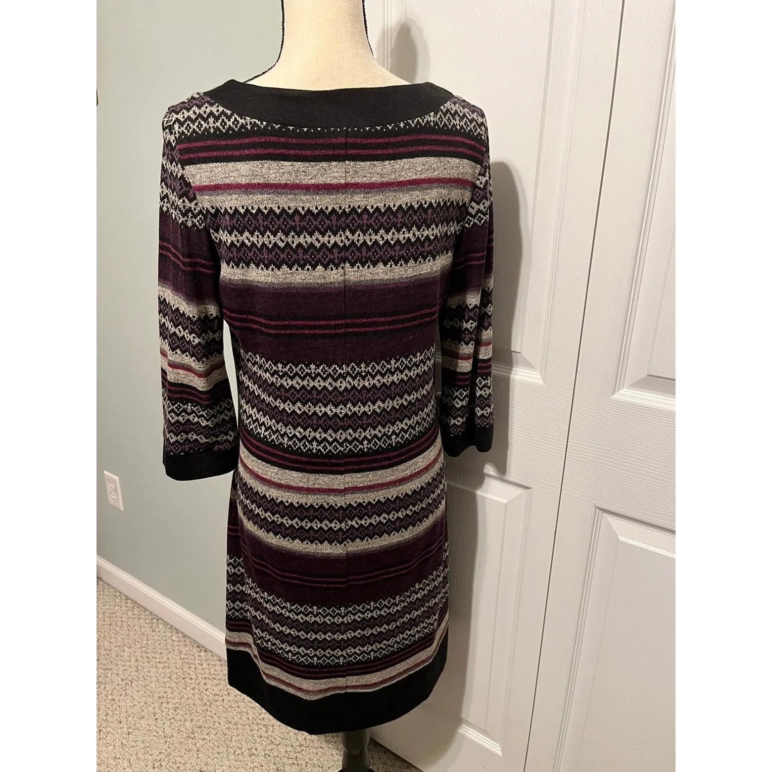 CATO‎ Womens Size Large Sweater Dress Grey Gray Stripe Scoopneck - Image 9