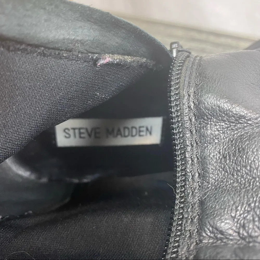 Steve Madden Black Leather Shawny Knee High Zip Up Riding Boots 7 - Image 7