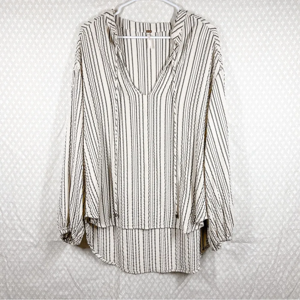 Free People Grey Cream‎ Striped Rhythm Of The Night Tunic Top - Image 3
