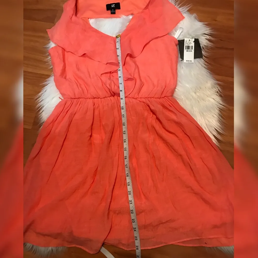 IZ Bayer Coral Guaze Ruffle Summer Dress Size M - Image 4