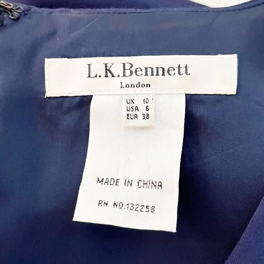L.K. Bennett Sleeveless Wool Silk Blend Knee Length Sheath Dress Navy Blue 6 - Image 2
