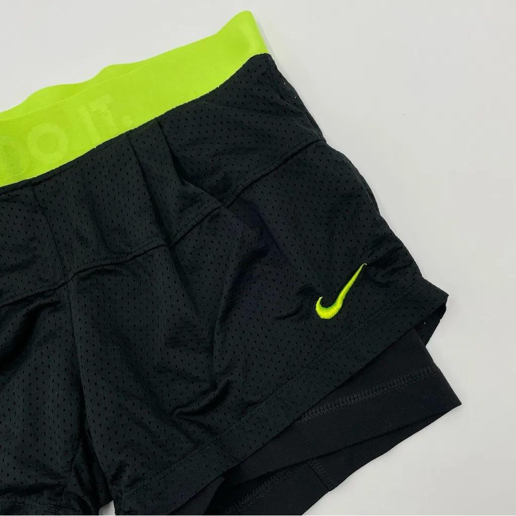 Nike Shorts Running Layers Black Neon Band Women Size Small Fitted Mesh‎ Stretch - Image 4