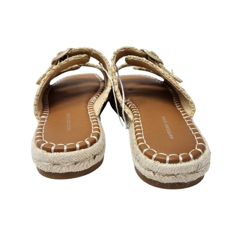 American Eagle Crochet Strap Open Toe Flat Boho Slide Sandal Slip On Brown Sz 8 - Image 6