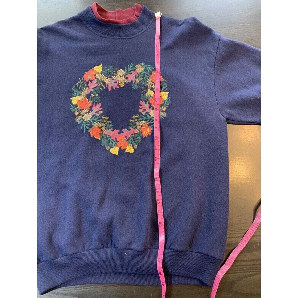 Vtg Sweatshirt Women Medium Fall Autumn Leaves Heart‎ Wreath Grandmacore Granny - Image 10