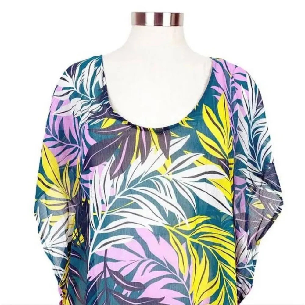 Palisades Beach Club Womens Tropical Green Printed Pullover Swim Cover - Image 2