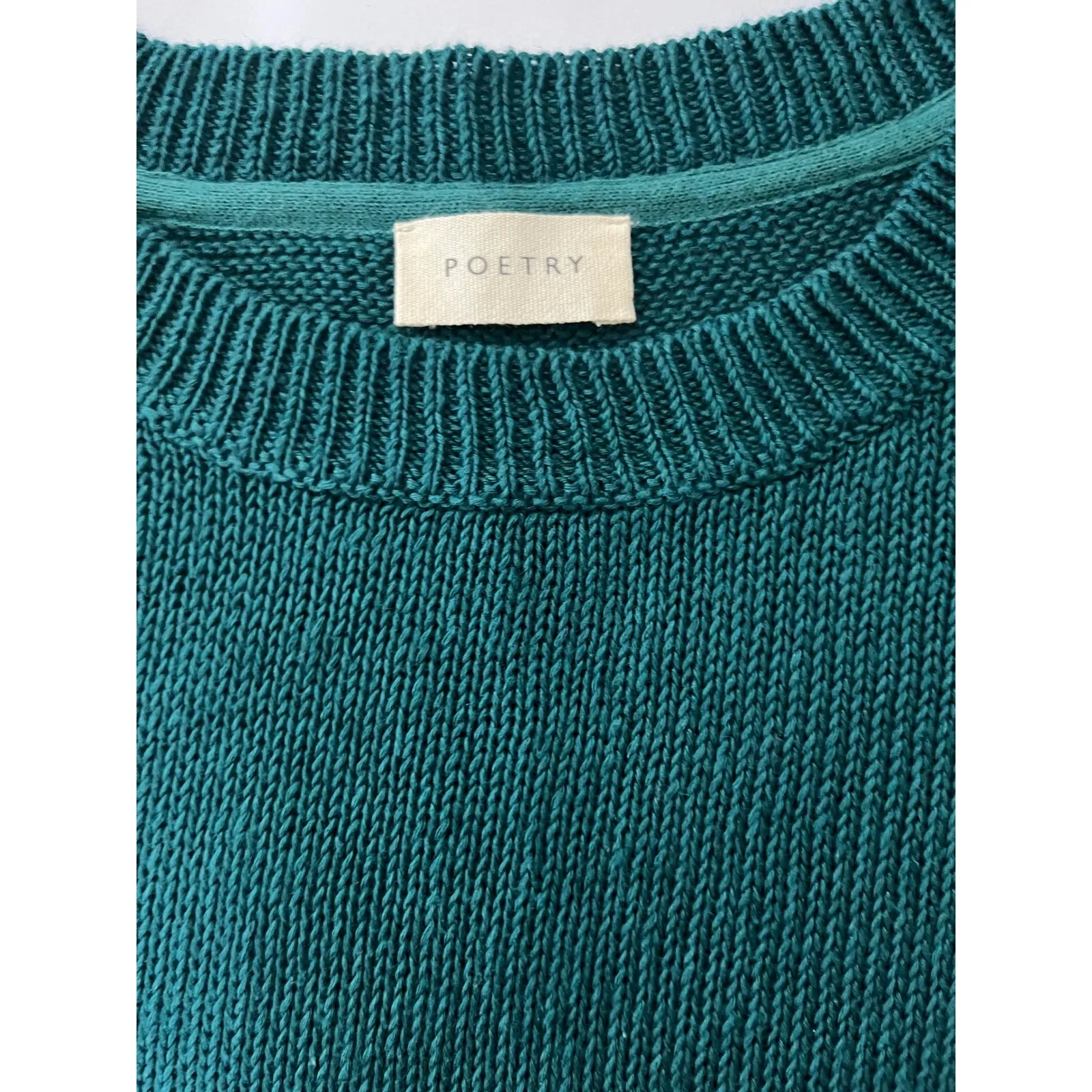 Boxy Linen Knit Top Teal Short Sleeve Relaxed Fit POETRY Womens 12 - Image 4