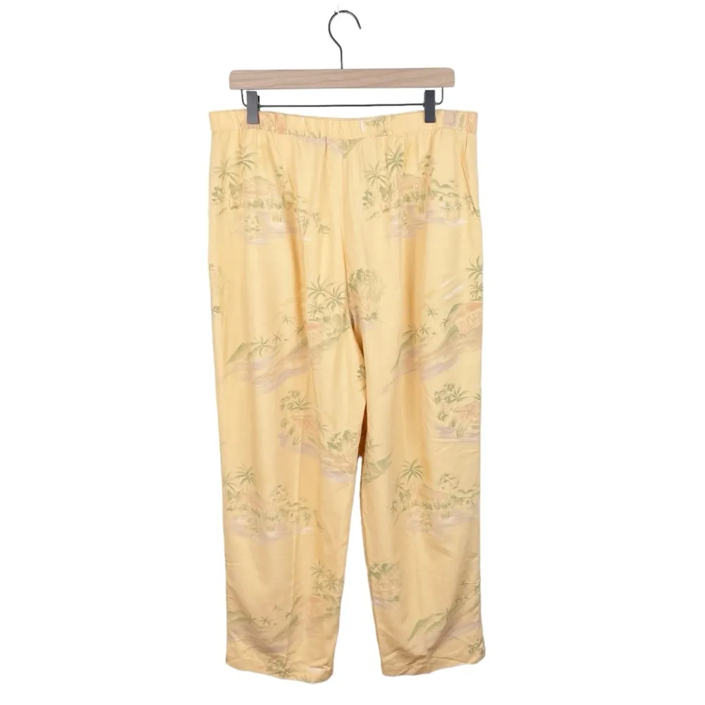 Talbots Vintage 90s Tropical Print Cotton Trouser Pants Pale Yellow Plus Size 18 - Image 2