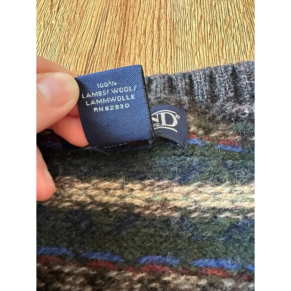 Lands' End Vtg Lambs Wool Green Patterned Sweater Size Medium - Image 3