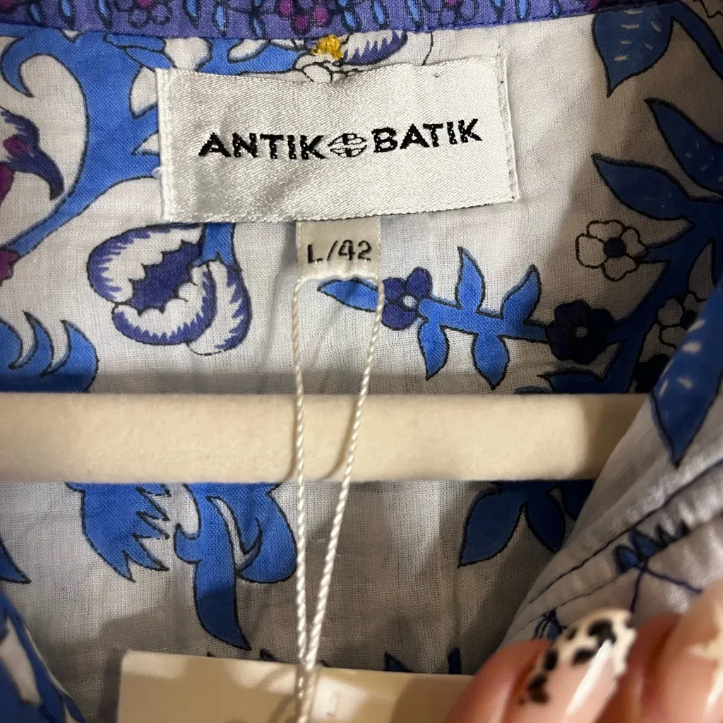 NWT Antik Batik Salma Blouse SIZE L Blue Size L - Image 7