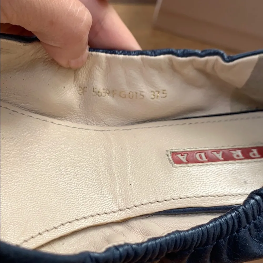 Prada | Elastic Ballet Flats Navy Blue Leather 7.5 - Image 5