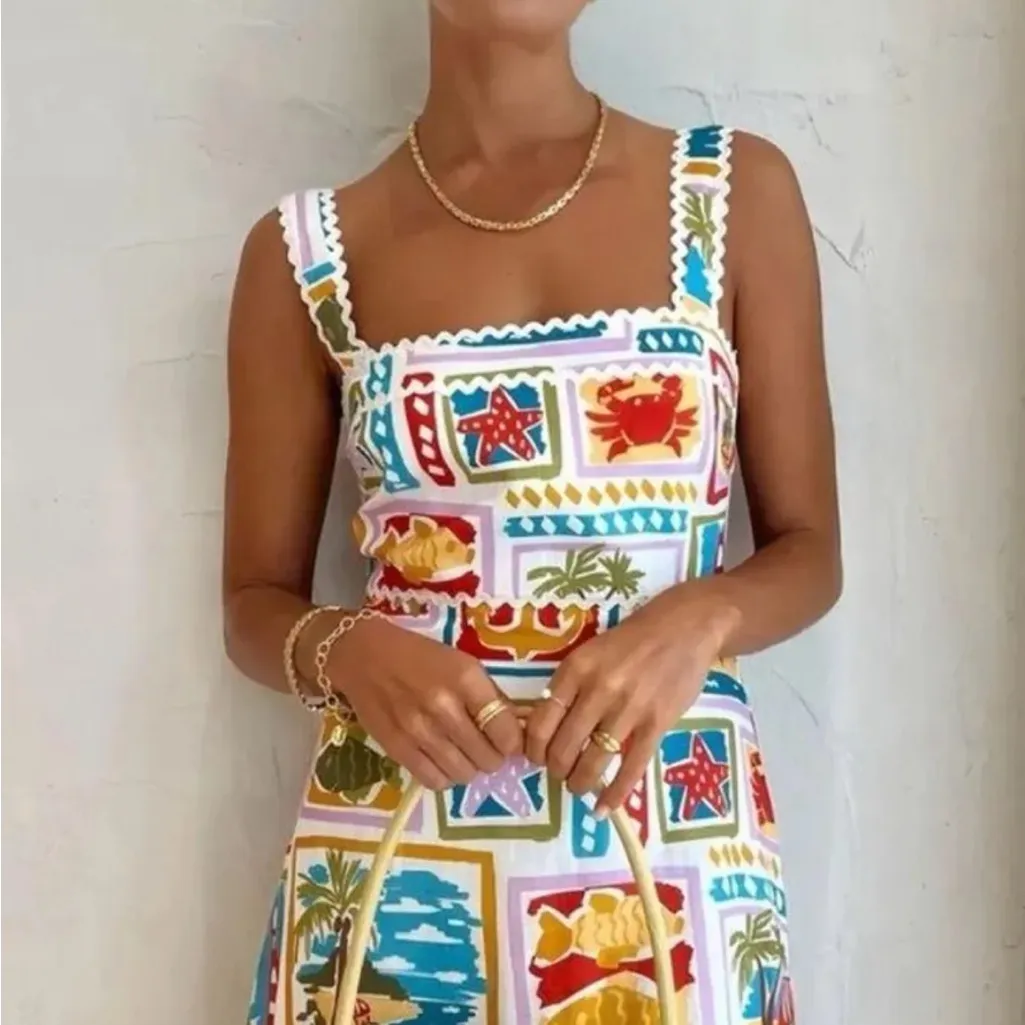 Commense Multicolor Graphic Midi Dress White Size M - Image 2