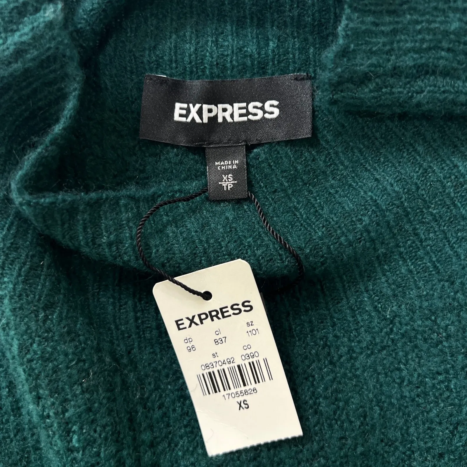 EXPRESS Mock Neck Ribbed Knit Sweater Green Long Sleeve Pullover XS Oversize - Image 3
