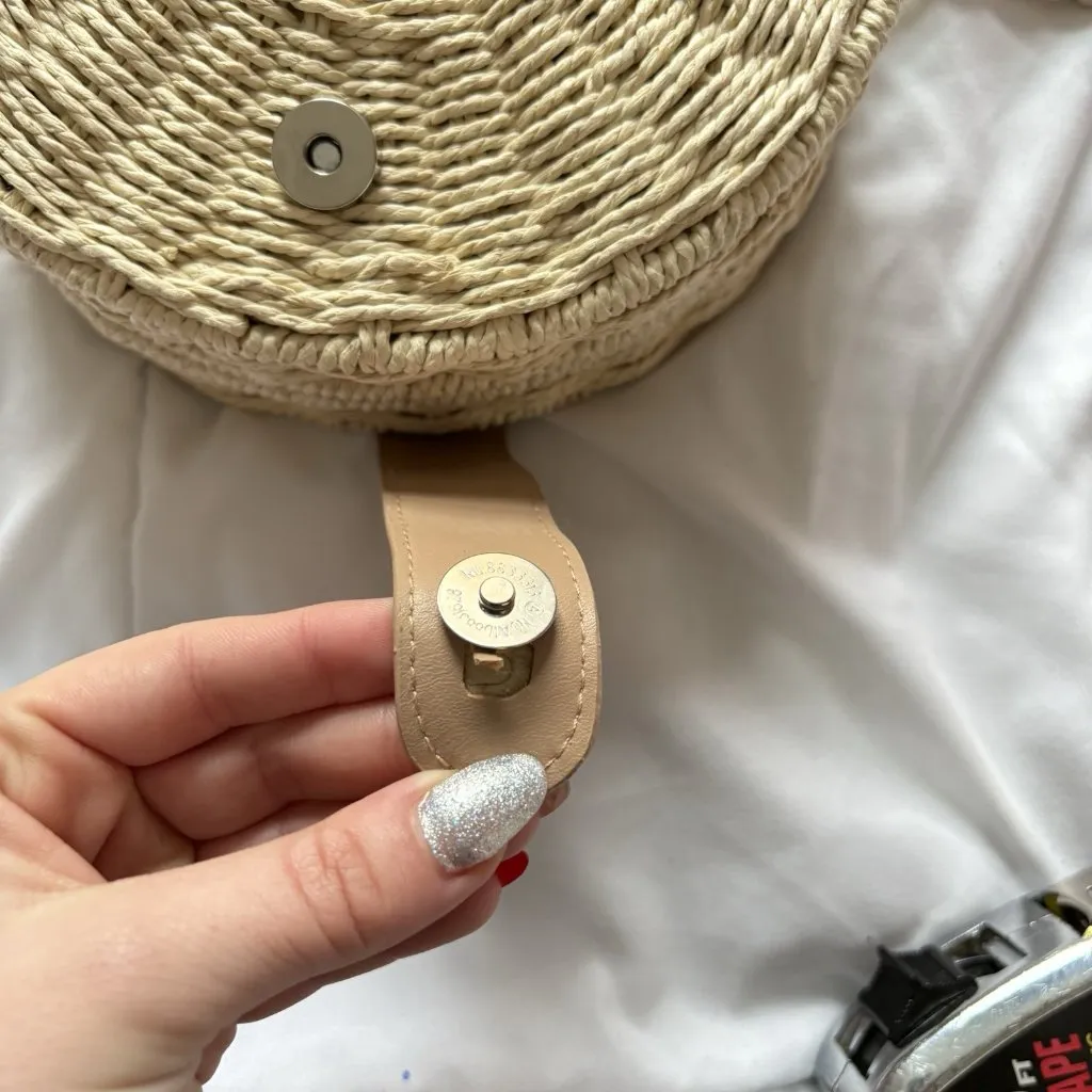 Mia & Tess The Paper Store Crossbody Bag Round Woven Bohemian Hippie Chic Tan - Image 13