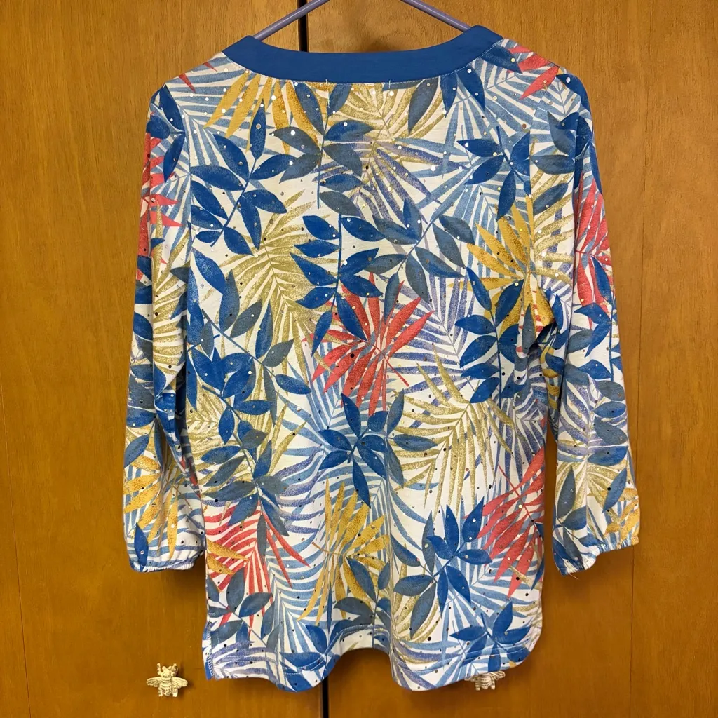 Cathy Daniels Blue Multi Colored Fern Top Size Small - Image 8