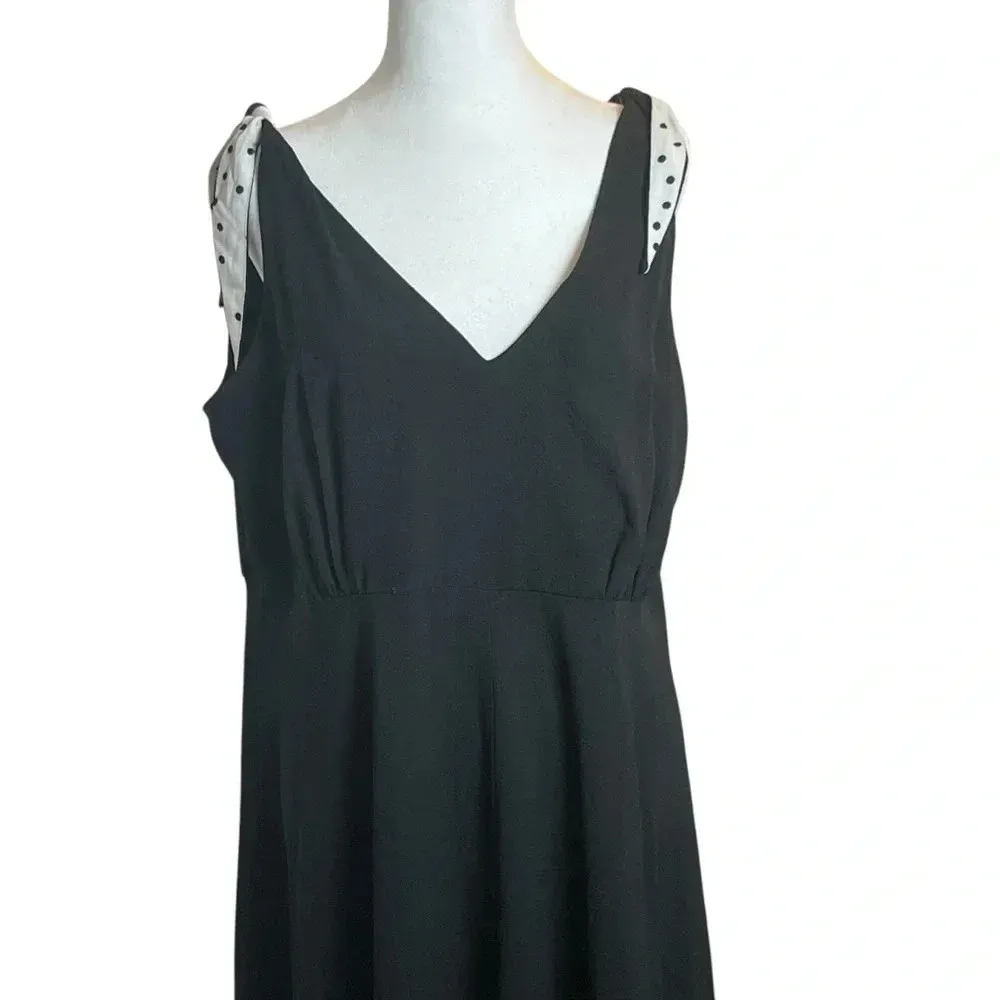 Betsey Johnson Black Maxi Dress 14W White Polka Dot Ties Event Party Evening - Image 5