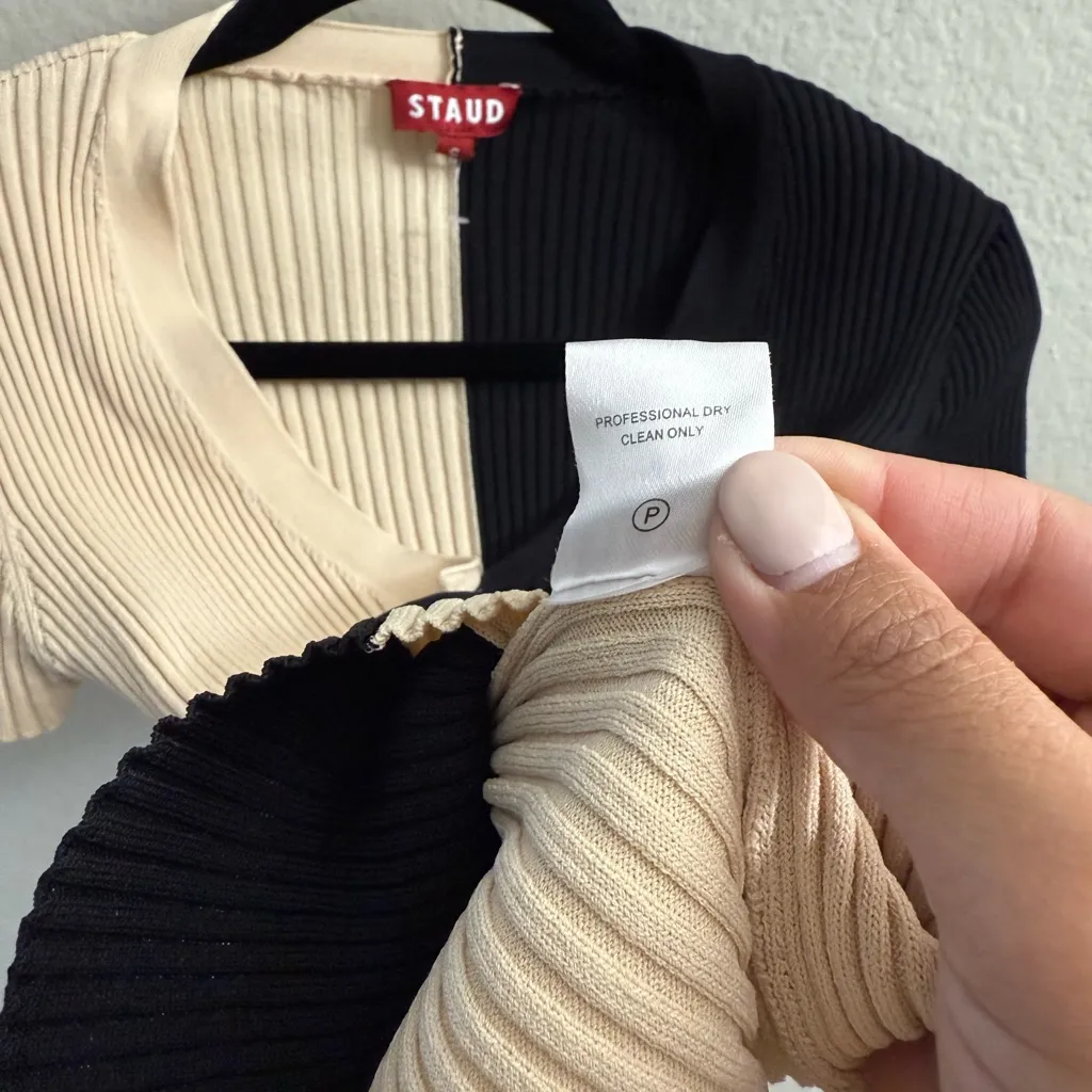 STAUD Cargo Short Sleeve Colorblock Ribbed Knit Sweater Size S Fall Layers Black - Image 5