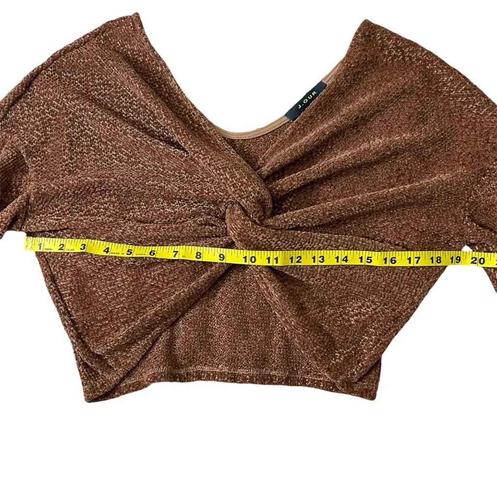 J.Our Shimmer Copper Bishop Sleeve‎ Center Twist Crop Top Size M Coquette Y2k Orange Size M - Image 5