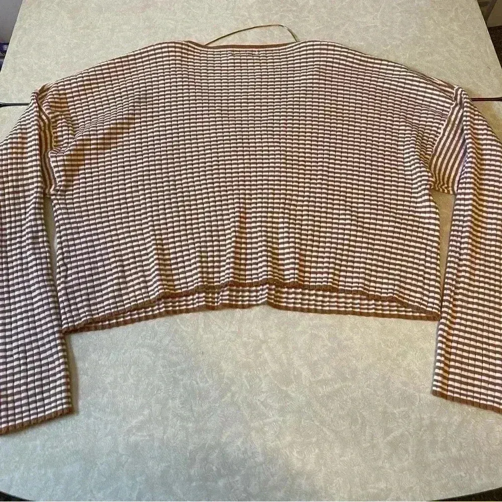 La Hearts Cropped long sleeve striped knit oversized cream burnt‎ orange sweater - Image 2