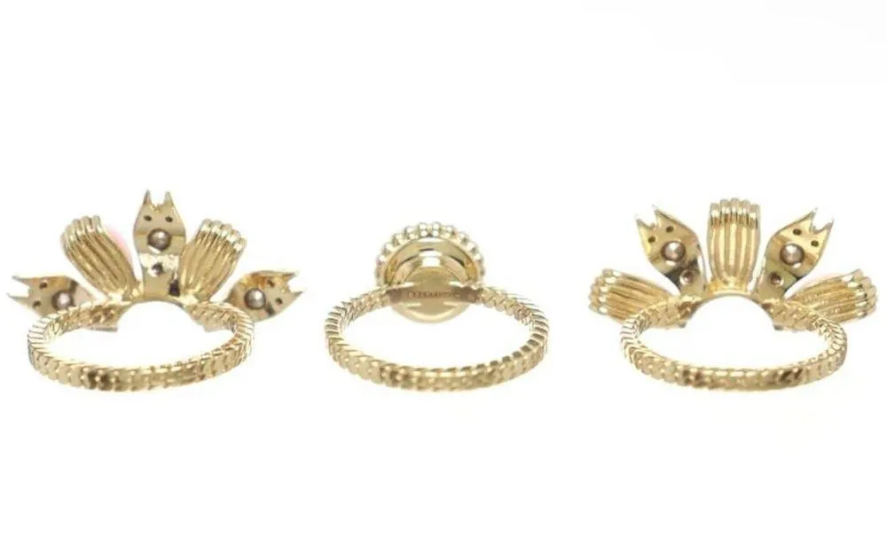 Gucci Interlocking G Flower Ring Ottone/Resin/Strass Gold Pink Crystal 702609 - Image 3