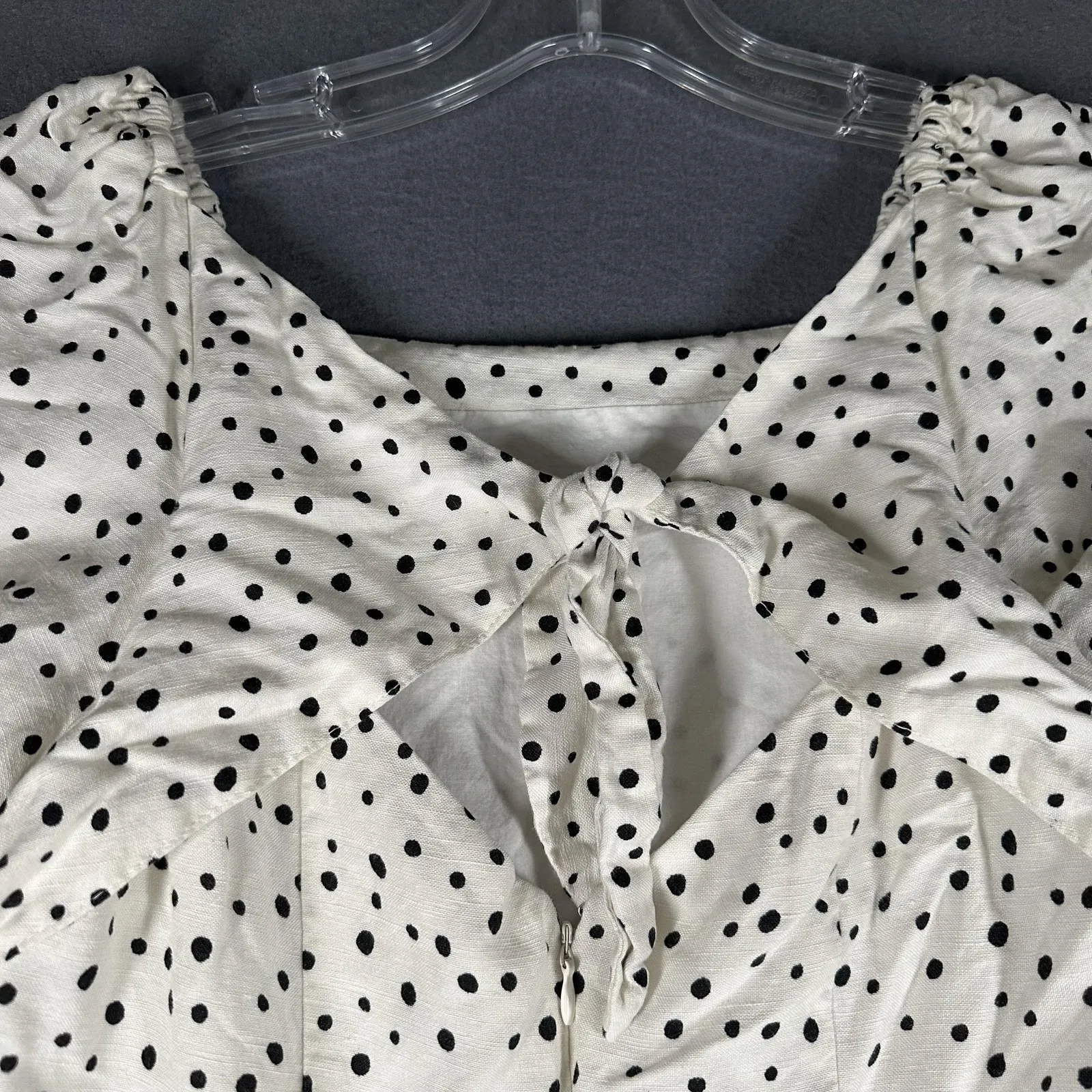 LOFT Dress Womens 6P Petite White Polka Dot Puff Sleeve Fit Flare Mini Lined - Image 13