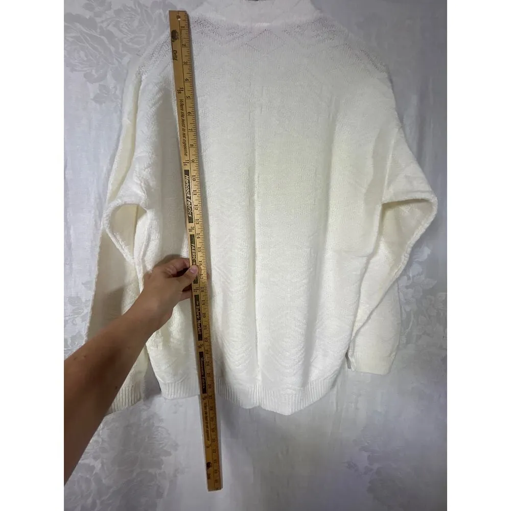 Vintage Sweater Small White Textured Knit Crew Neck USA Made Spunky Acrylic - Image 10