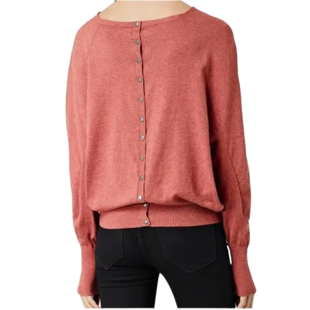 All Saints Elgar Cowl Neck Snap Button Back Rib Trim Sweater in Rustic Orange - Image 4