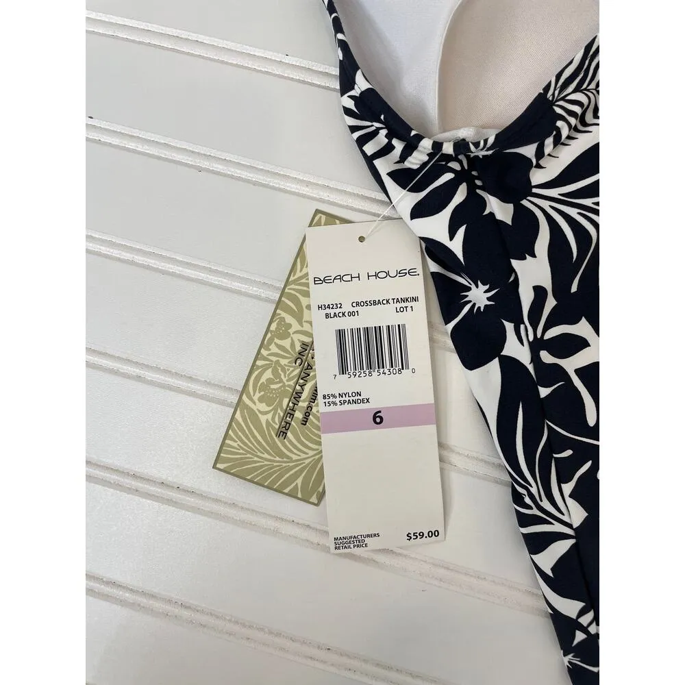 NWT Beach House Black & White Striped Tropical Padded Swim Tankini Size S - Image 3