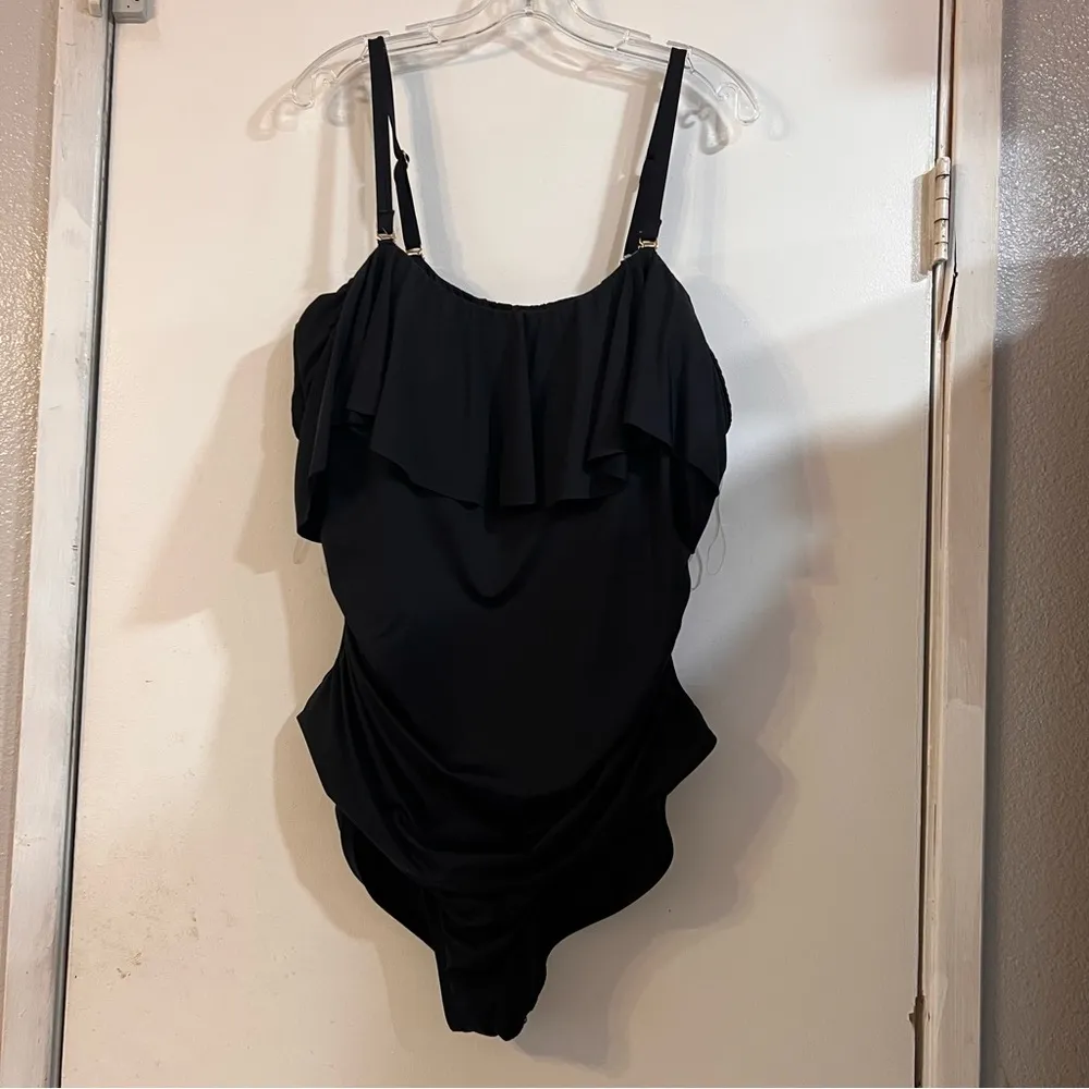 La Blanca Island Goddess Black Ruffle One Piece Swimsuit Bikini Off Shoulder 22W - Image 9