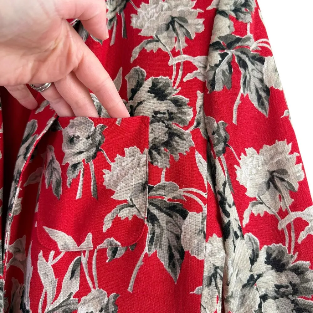 Vintage 80s Attaché by Herman Geist Linen Red Floral Blazer Jacket, Size 8 - Image 5