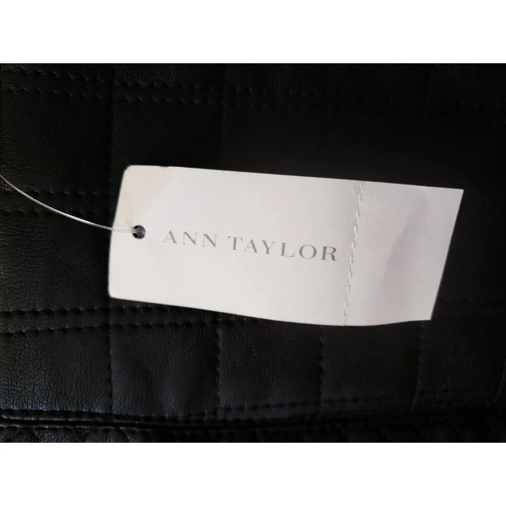 Ann Taylor Quilted Skirt Womens 2 Black Faux Leather Lined Pockets Side Zipper - Image 4