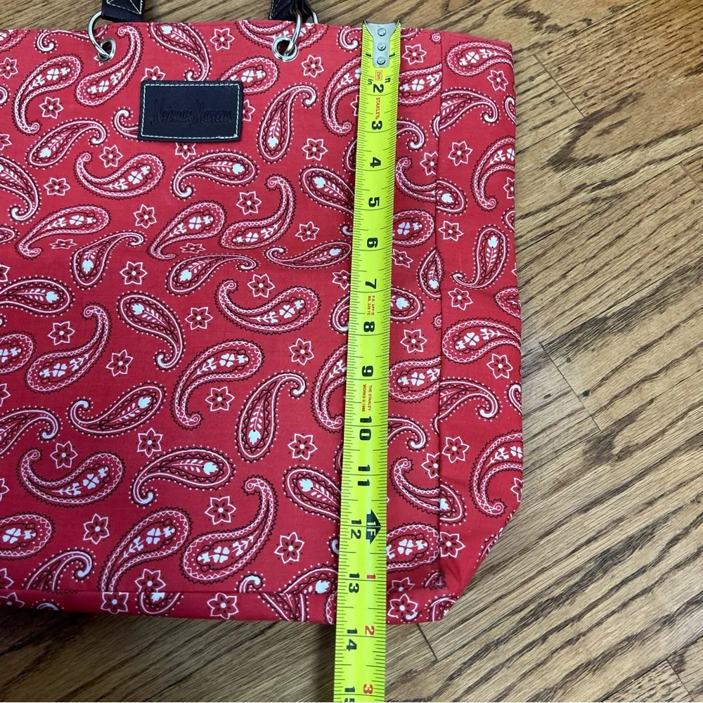Neiman Marcus Red Paisley Bandanna Print Farmhouse Country Tote Bag - Image 8