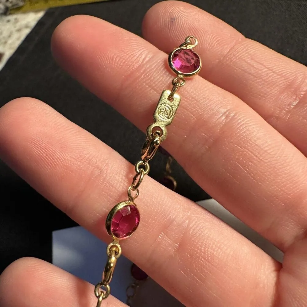 Women’s Swarovski Crystal Gold Tone Pink Tennis Bracelet With Extension - Image 5