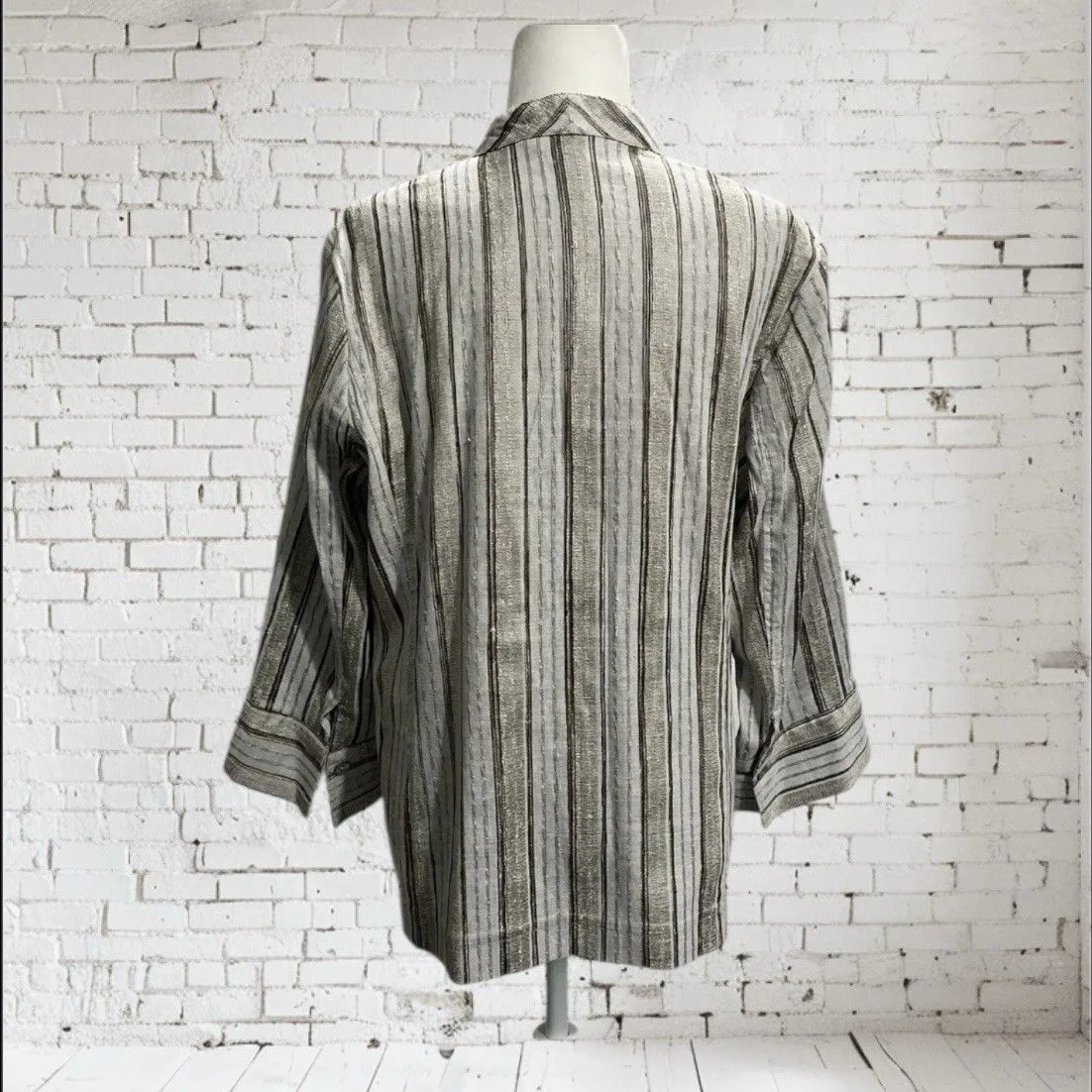 Austin Reed Silk Blend Collarless Blazer Jacket Striped Button Sz 16 India - Image 2