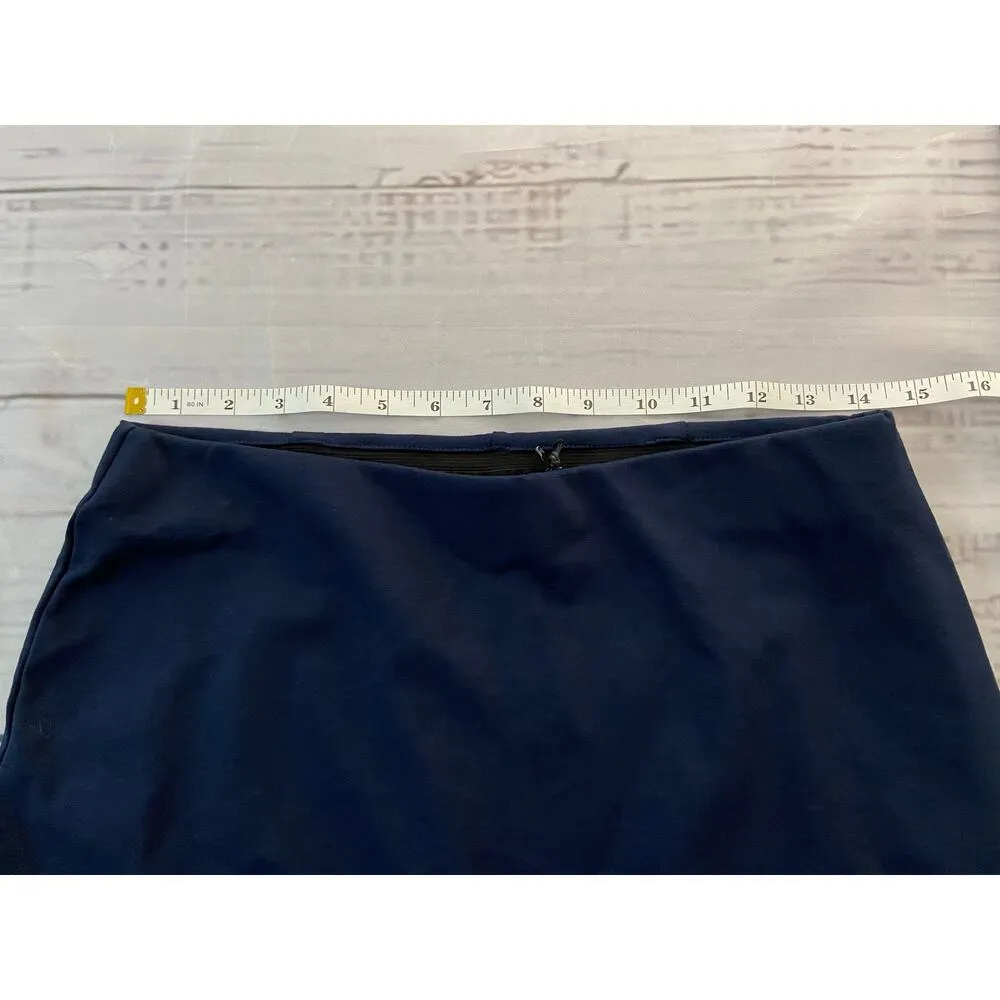 Tahari Pencil Skirt Womens M Ponte Elastic Waist Back Slit Navy Blue Career NWT - Image 4