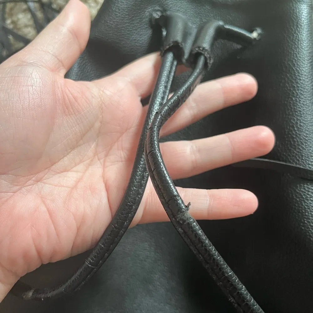 Victoria’s Secret Limited Edition Black Vegan Leather Drawstring Fringe Backpack - Image 8