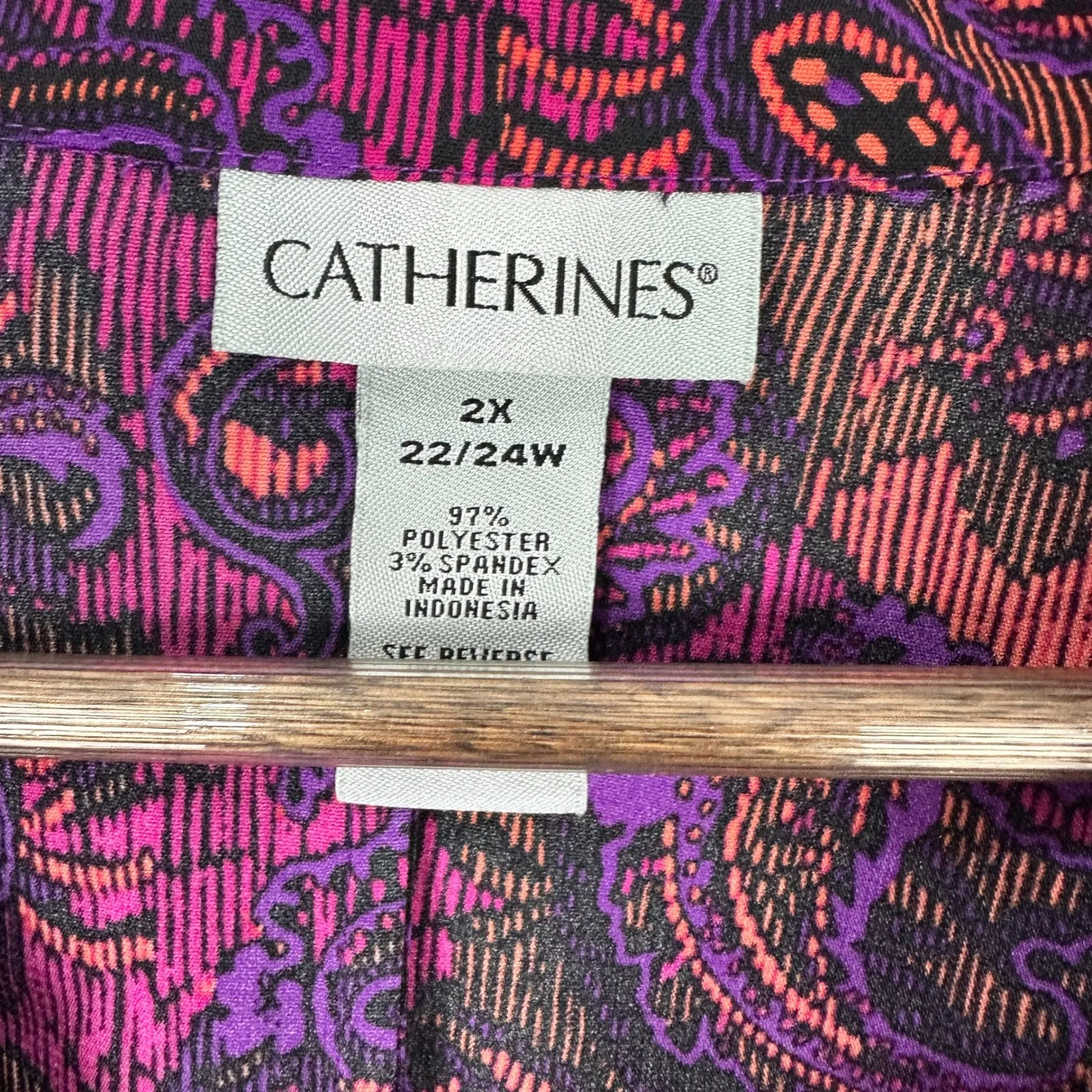 Catherines Purple Paisley Button Up Shirt Womens Plus 2X Boho Whimsigoth Indie - Image 2