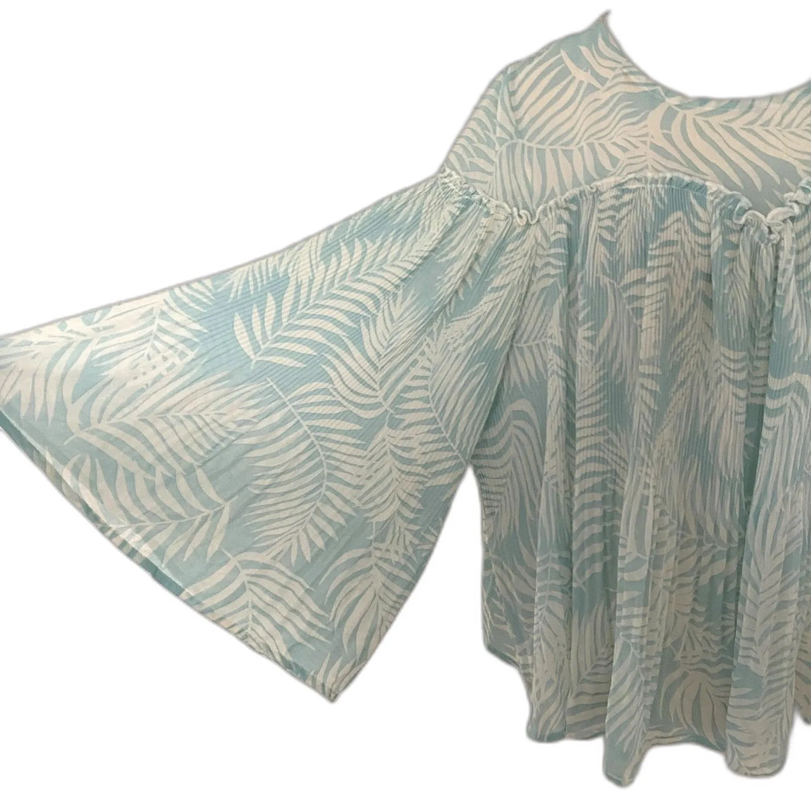 Anthropologie Molly Bracken Jungle Mint Sheer Leaf Print Lightweight Blouse Sz L - Image 5