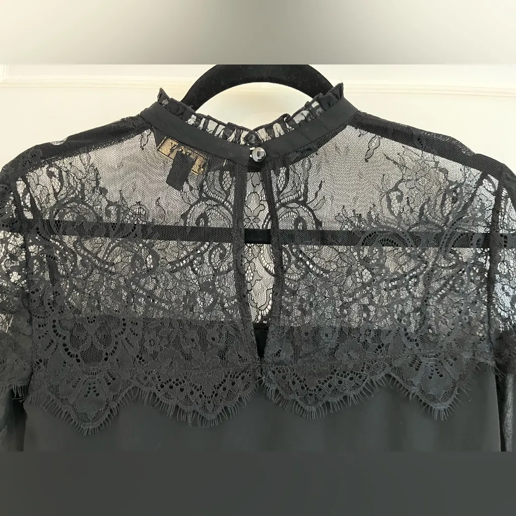 Lipsy London Black Sheer Lace Blouse Size US 2 - Image 9