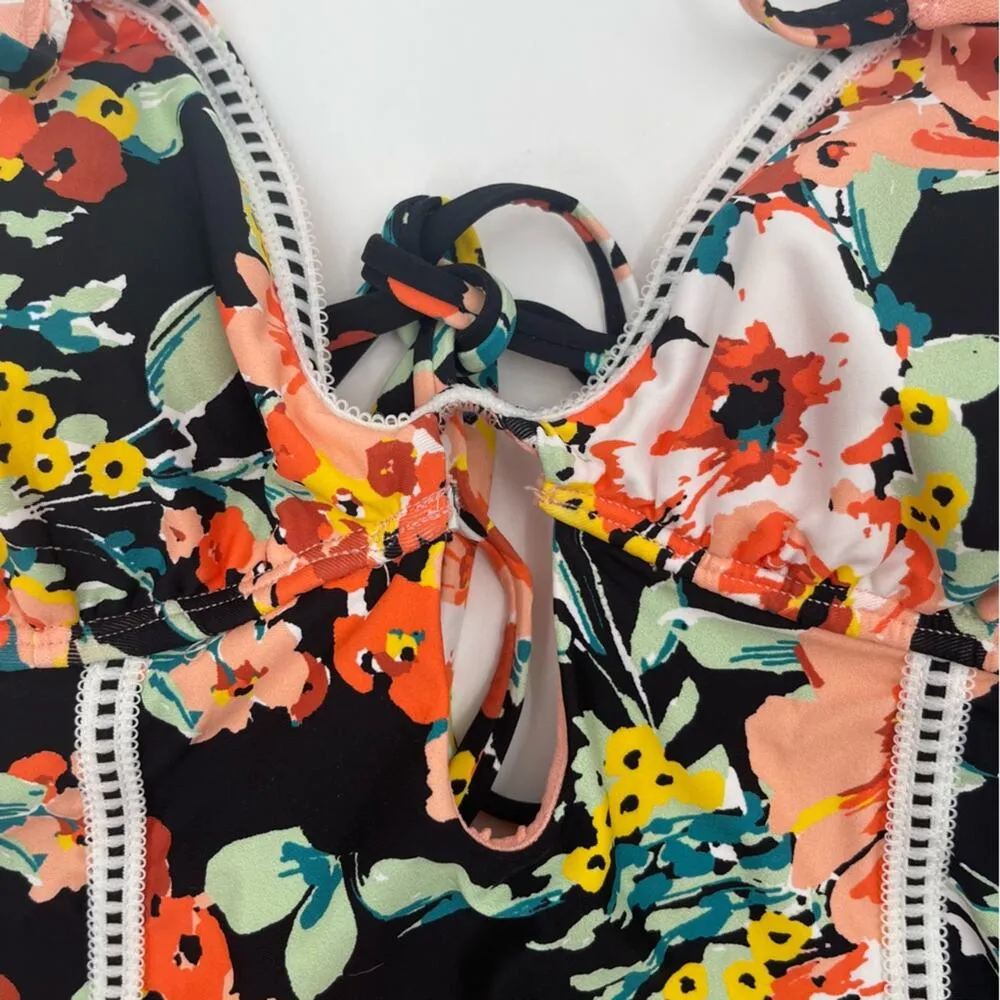 LUCKY BRAND Tankini Black Floral Keyhole Beach Swim NWT Strappy SZ Extra Small - Image 9