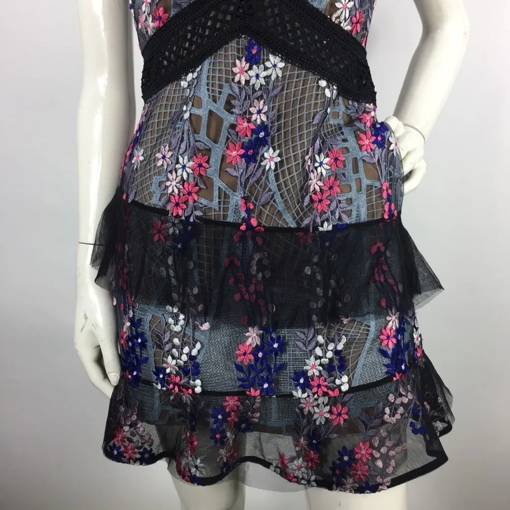 Self Portrait Mesh Lace Ruffle Tiered Dress - Image 14