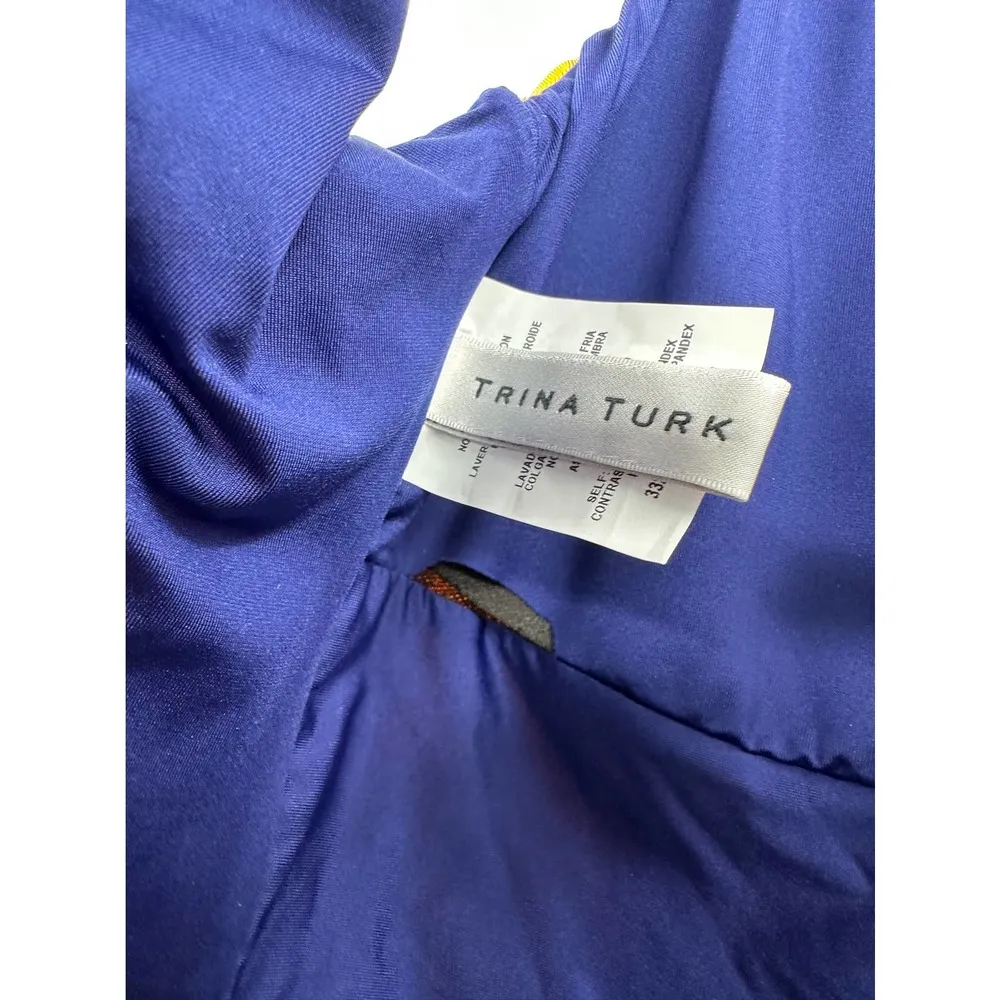 Trina Turk Yellow Floral Print One Piece Plunge Neck Swimsuit Size 8 NWOT - Image 5