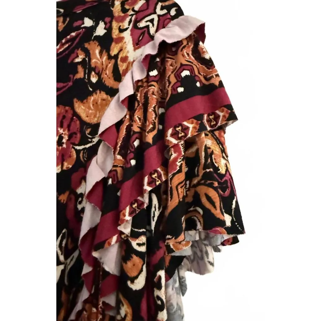 NEW Stella + Ginger Women's Blouse Large BOHO Ruffle Abstract Multicolor Rayon Black - Image 4