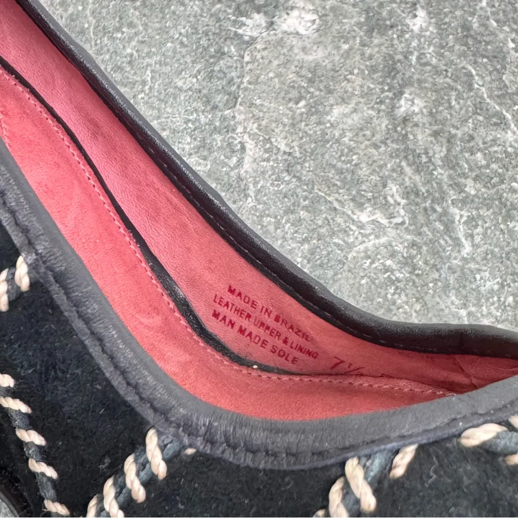 Vince Camuto Black Suede Stitched Patchwork Wedge Heels Ankle Strap Closed Toe - Image 7