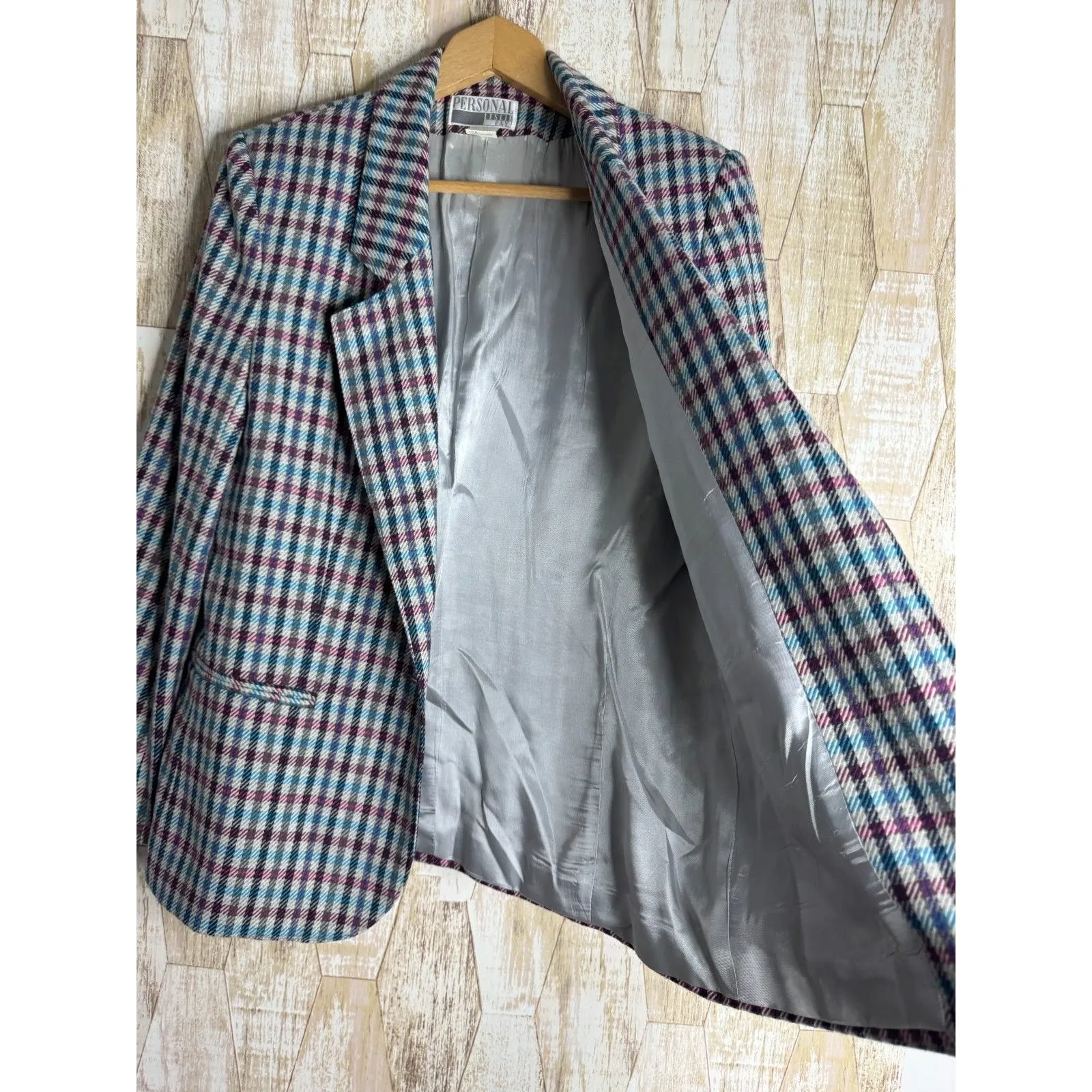 Leslie Fay Personal Skirt Suit Size 8 Plaid Check‎ WOOL-BLEND Vintage Blazer - Image 5