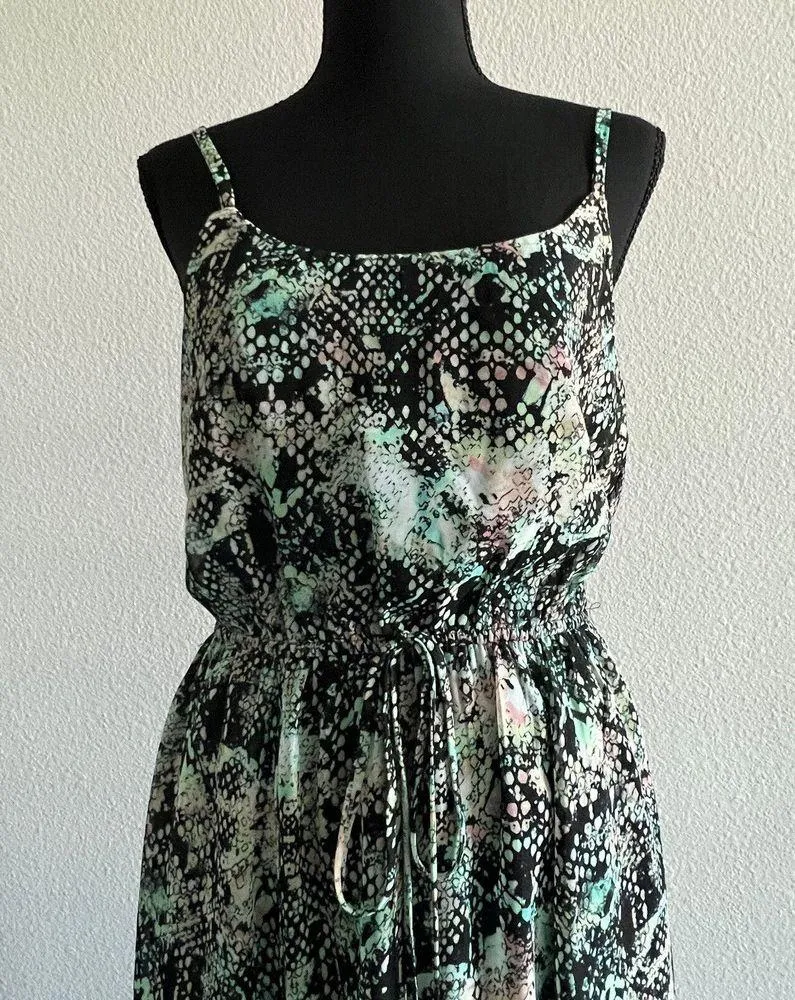 Bobeau Hi Low Dress Womens Small Green Snakeprint Boho Colorful - Image 5