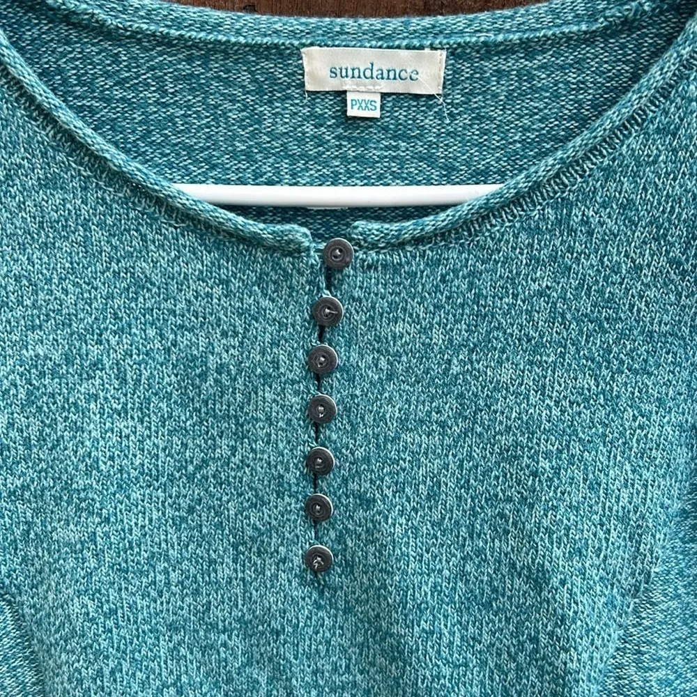 Sundance Homestead Henley Silk Blend Teal Blue Sweater Size PXXS NWOT - Image 9