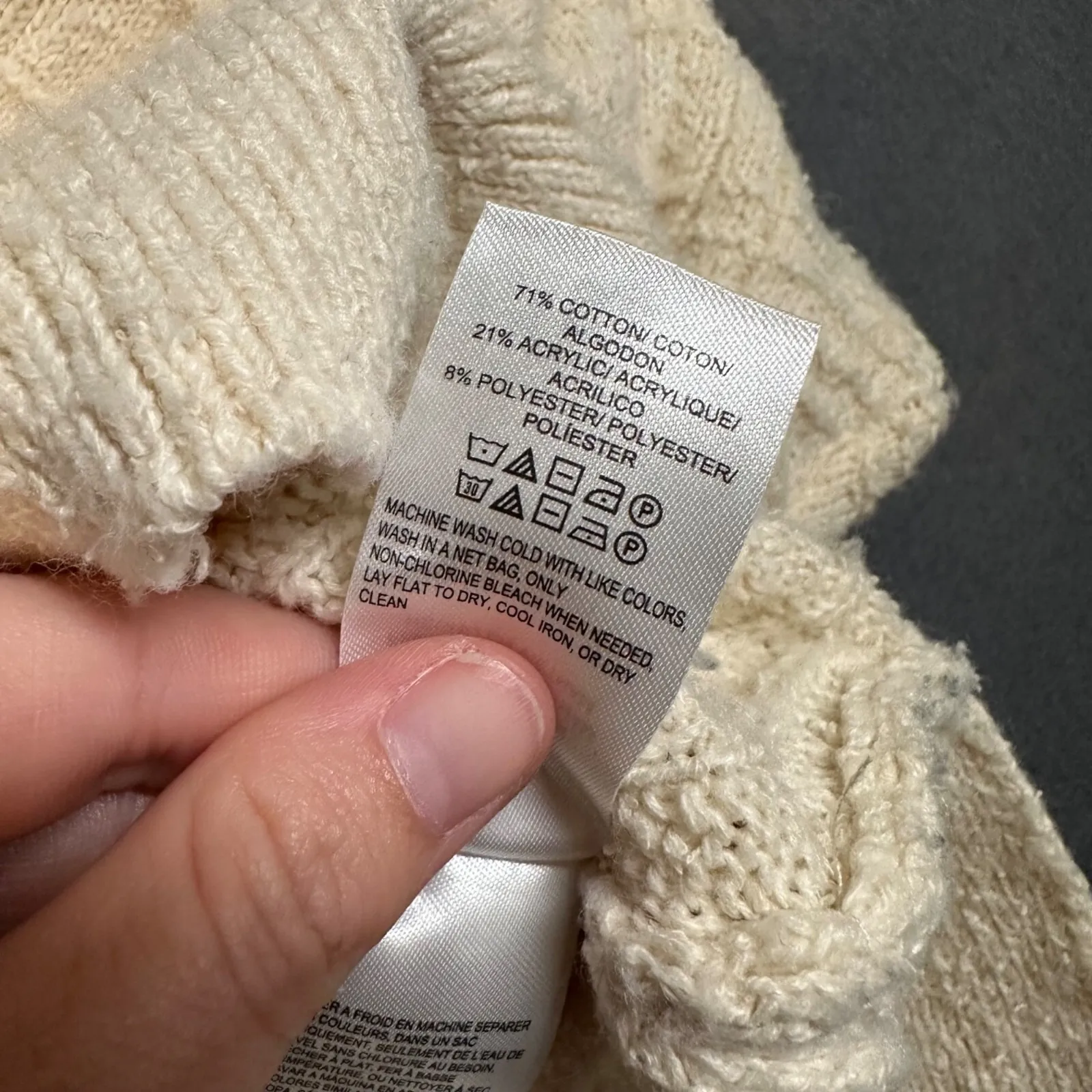 Lucky Brand Oversized Sweater Womens Medium Ivory Pullover Turtleneck Split Hem - Image 9