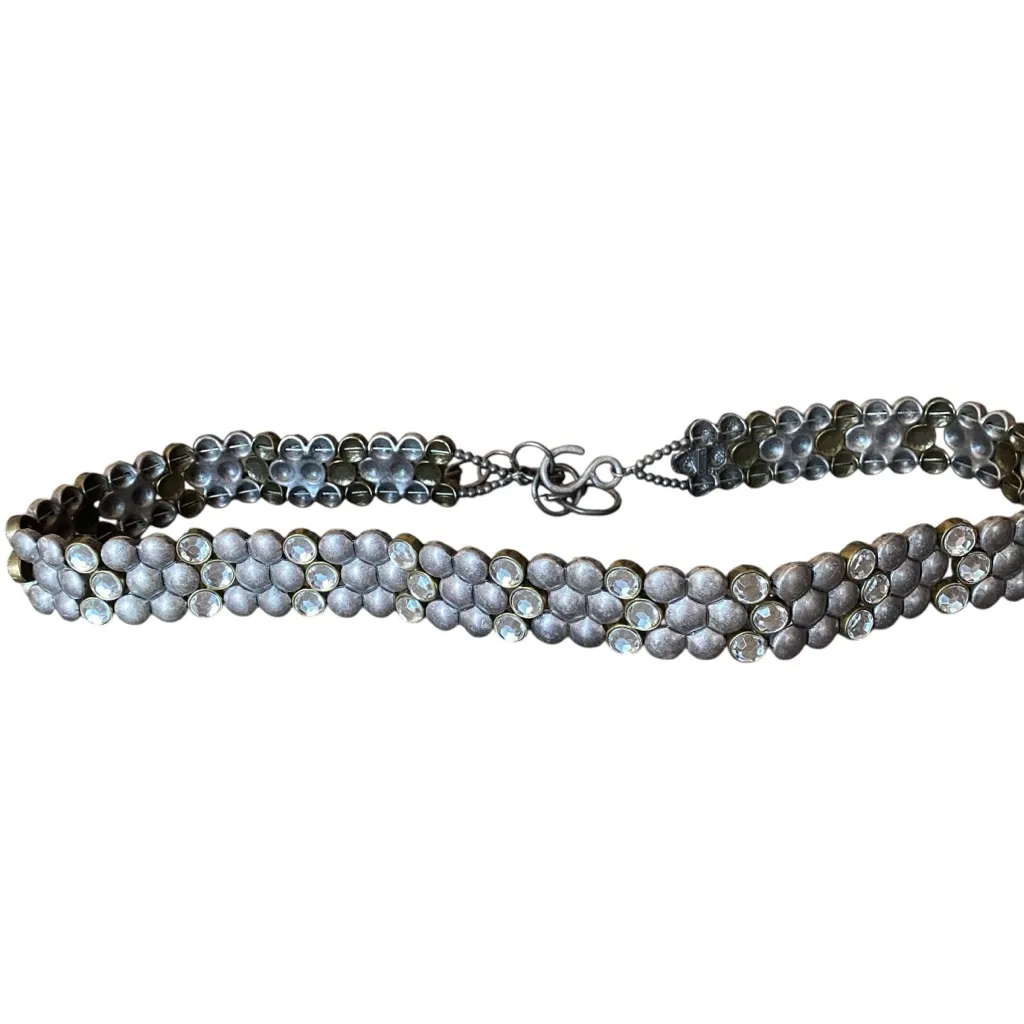 Chico’s Antique Tone Brass Silver Chrystal chain Waist belt One size - Image 4