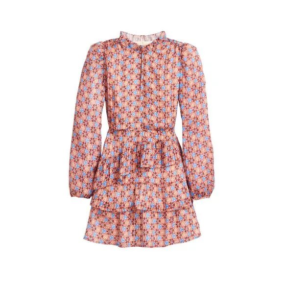 Marie Oliver Alana Floral Kaleidoscope Silk Long Sleeve Ruffled Mini Dress XXS - Image 2