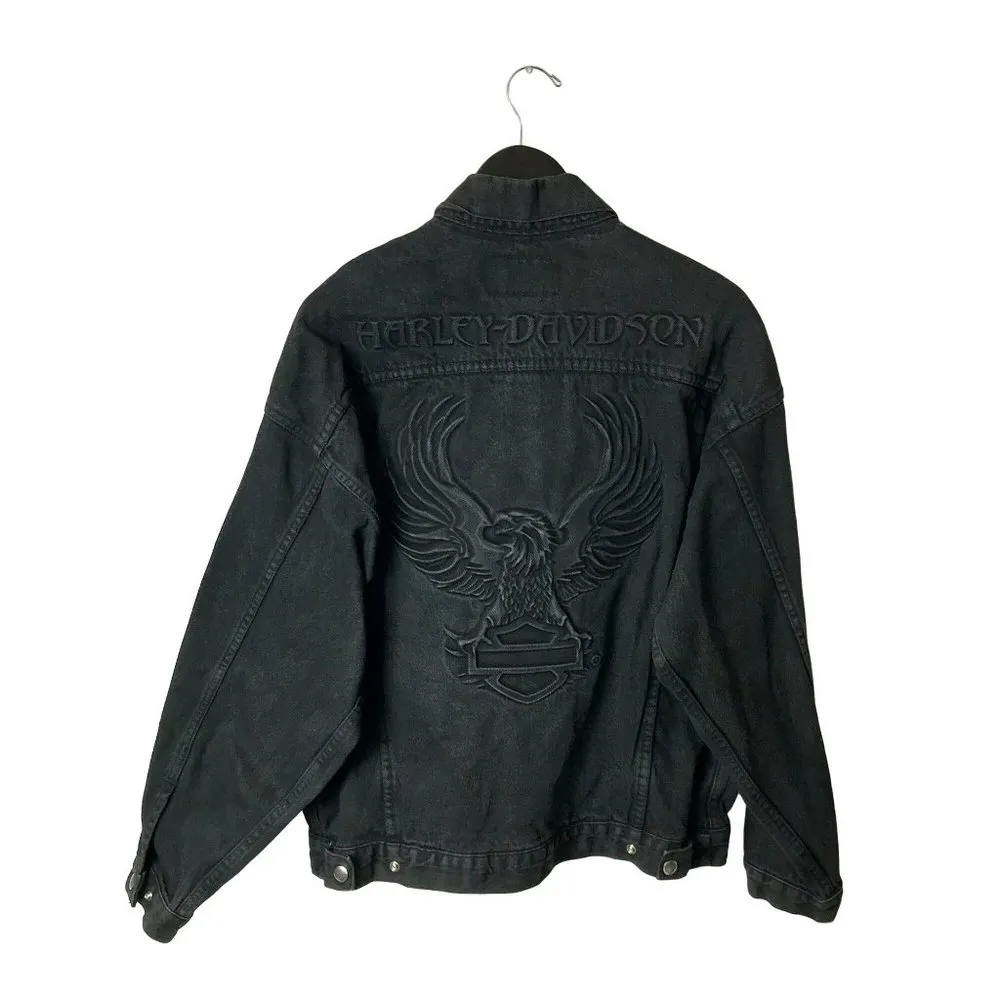 Vintage Harley Davidson Embossed Eagle Denim Jacket USA Made Motorcycles Adult M - Image 3